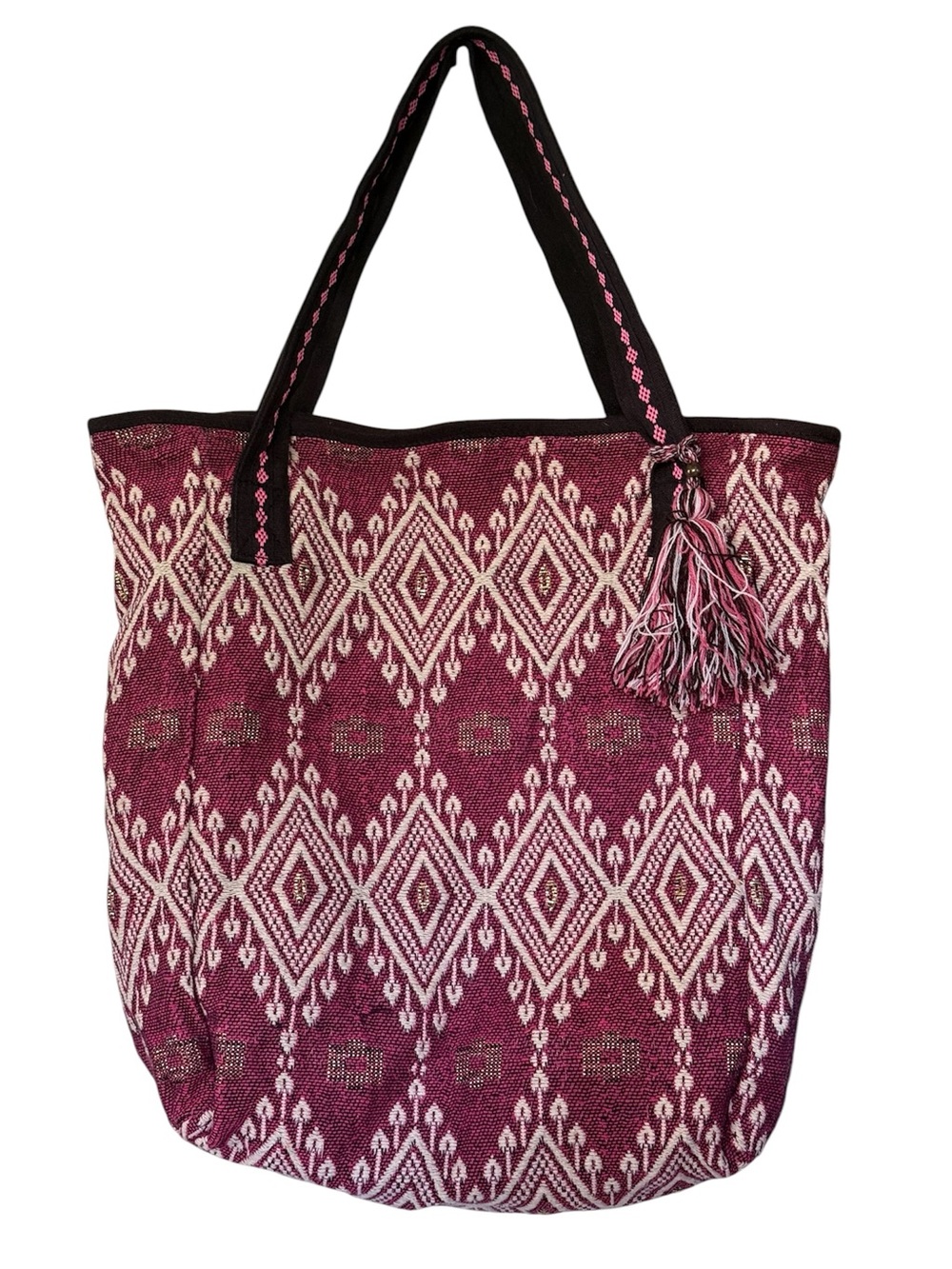 Vintage Woven Diamond-Pattern Tote Bag in Deep Magenta from Witch’s Estate Sale